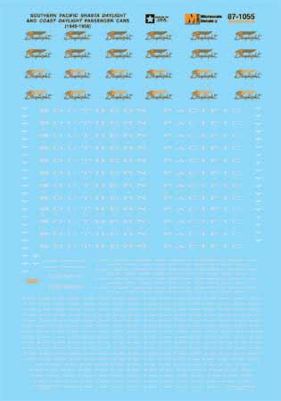 Microscale 87-1055 HO Southern Pacific Passenger Car Gray Lettering Decal Sheet