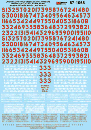 Microscale 87-1068 HO Union Pacific Extra Numbers For Diesel Decal Sheet