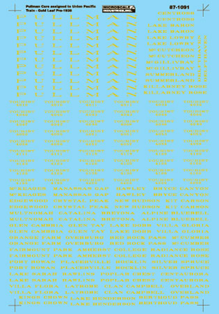 Microscale 87-1091 HO UP Heavyweight Sleeping Cars Waterslide Decal Sheet