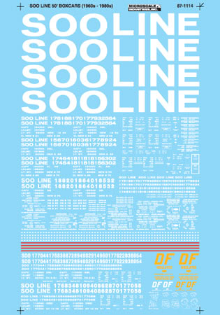 Microscale 87-1114 HO 1960-80s Soo Line 50'' Boxcars White Lettering Decal Sheet