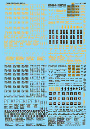 Microscale 87-1162 HO Black & Yellow Gothic Freight Car Data Decal Sheet