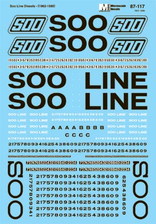 Microscale 87-117 HO 1962-89 Soo Line Diesels Red & White Scheme Decal Sheet