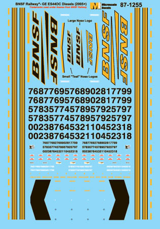 Microscale 87-1255 HO 2005+ BNSF Railway GE ES44DCs Diesels Decal Sheet