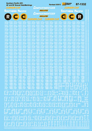 Microscale 87-1332 HO SP 40'' & 50'' Boxcars Data/Markings Decal Sheet