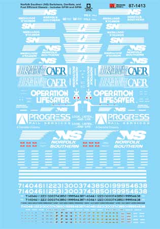 Microscale 87-1413 HO Norfolk Southern GenSets, GP59 & GP60 Decal Sheet
