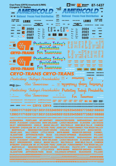 Microscale 87-1437 HO CRYX, LRMX Cryogenic & Mechanical Reefers Decal Sheet