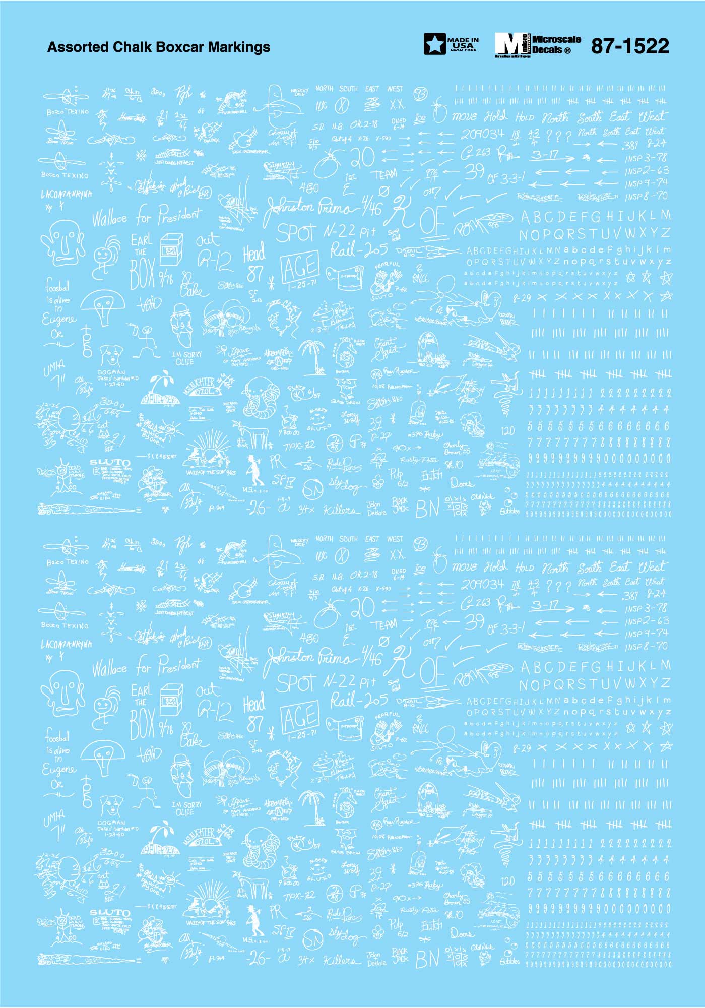 Microscale 87-1522 HO Assorted Boxcar Chalk Markings Decal Sheet