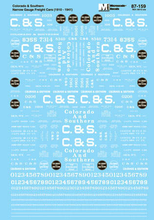 Microscale 87-159 HO Colorado & Southern Narrow Gauge Freight Cars Decal Sheet