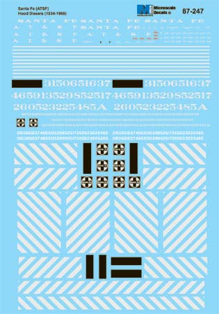 Microscale 87-247 HO Santa Fe Hood Diesels Zebra Stripe Decal Sheet