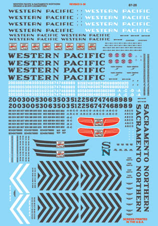 Microscale 87-26 HO 1950-1970 Western Pacific Diesels Decal Sheet