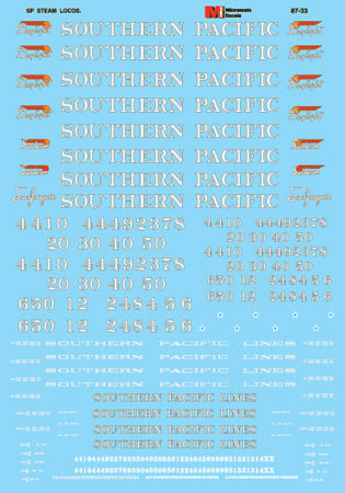 Microscale 87-33 HO Southern Pacific "Daylight" Steam Locomotives Decal Sheet