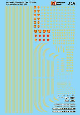 Microscale 87-39 HO Dulux Pennsylvania 5 Stripe Diesel/Electric Cab Decal Sheet