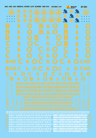 Microscale 87-401 HO Baltimore & Ohio/Chesapeake & Ohio Diesel Decal Sheet