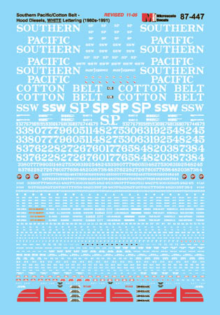 Microscale 87-447 HO Southern Pacific/Cotton Belt Hood Diesel Decal Sheet