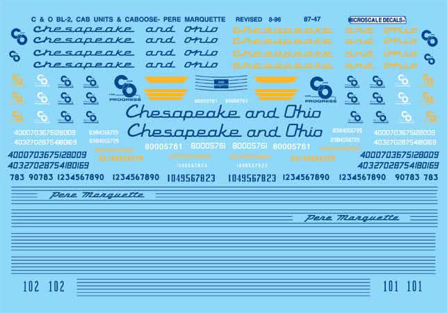 Microscale 87-47 HO 1946-1955 Chesapeake & Ohio Cab Diesels Decal Sheet