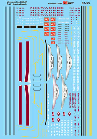 Microscale 87-53 HO 1941-1960 Milwaukee Road E and F-Units Diesel Decal Sheet