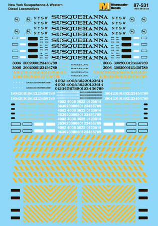 Microscale 87-531 HO New York Susquehanna & Western Diesel Hood Decal Sheet