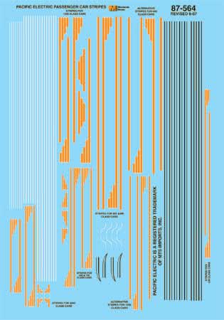 Microscale 87-564 HO 1911-61 Pacific Electric Interurban Car Stripe Decal Sheet