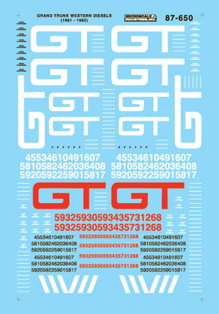 Microscale 87-650 HO 1961-1992 Grand Trunk Western Diesels Decal Sheet