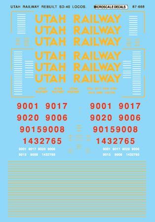 Microscale 87-668 HO Utah Railway Rebuilt SD40 Diesels Loco Decal Sheet