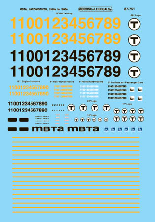 Microscale 87-751 HO MBTA F40P & Passenger Cars Waterslide Decal Sheet