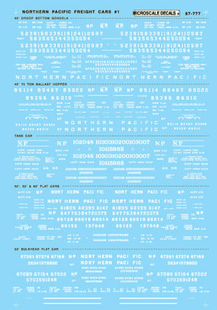 Microscale 87-777 HO Northern Pacific Freight Car #1 Waterslide Decal Sheet