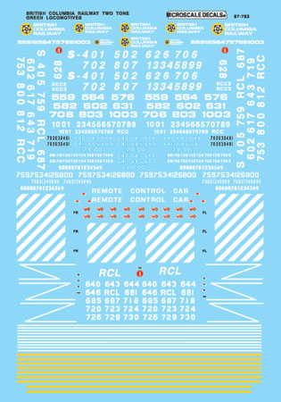 Microscale 87-783 HO 1972-1984 British Columbia Railway Diesel Decal Sheet