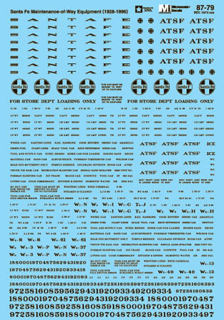 Microscale 87-79 HO 1940-80 Atchison Topeka & Santa Fe MOW Cars Decal Sheet