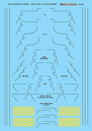 Microscale 87-824 HO L&N Loco Stripes, Diesel Locomotives Decal Sheet