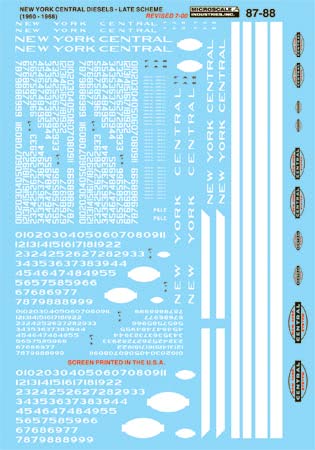 Microscale 87-88 HO 1960-1968 Cigar Band Scheme NYC Diesels Decal Sheet