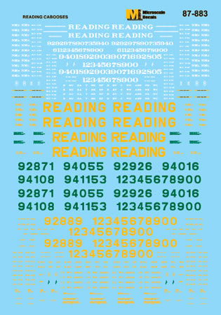 Microscale 87-883 HO 1924-79 Reading Company Cabooses Decal Sheet