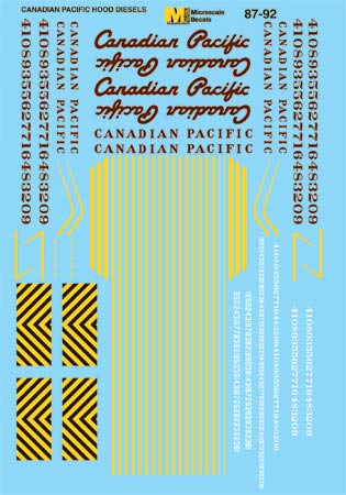 Microscale 87-92 HO Canadian Pacific Diesels Hoods Waterslide Decal Sheet