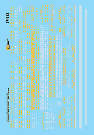 Microscale 87-933 HO 1939-1968 NYC Head-End Passenger Cars Decal Sheet