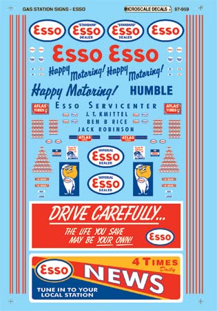 Microscale 87-959 HO 1946-1965 Esso Service Station Signs Waterslide Decal Sheet