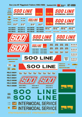 Microscale 87-999 HO 1963-1980 SOO Line Piggyback Trailers Decal Sheet