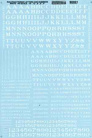 Microscale 70001 N White Railroad Roman Alphabets & Numbers Decal Sheet