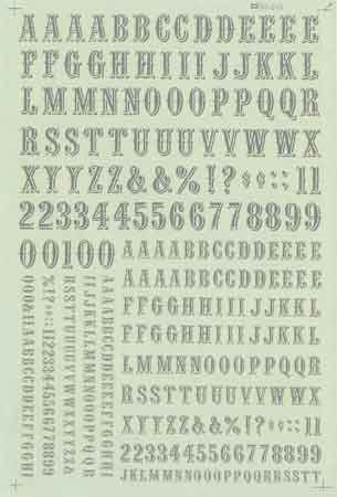 Microscale 90094 HO Quentin Silver Alphabets & Numbers Decal Sheet