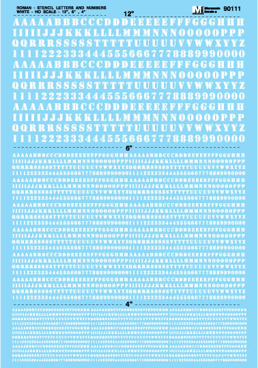 Microscale 90111 HO White Roman Alphabets & Numbers Stencil Decal Sheet