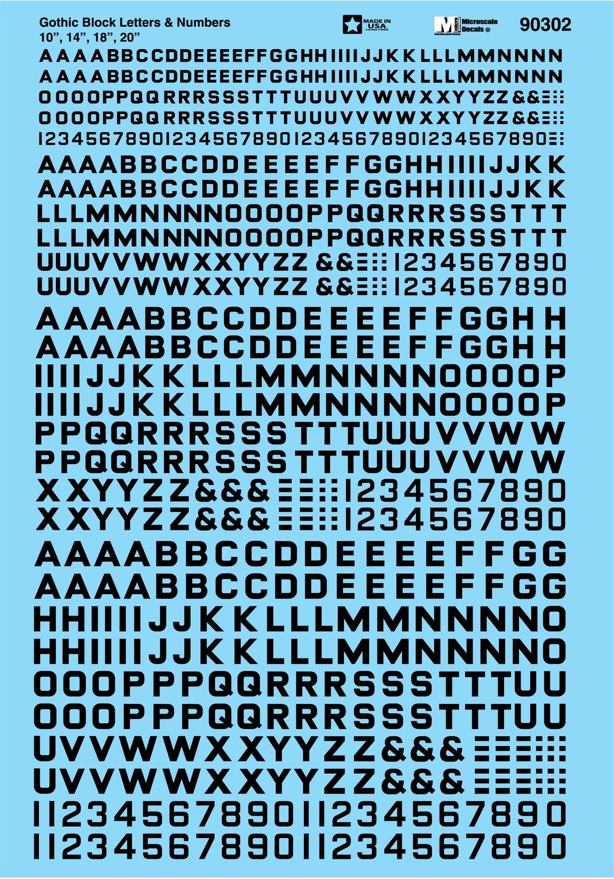 Microscale 90302 HO Black Gothic Block Letters & Numbers Decal Sheet