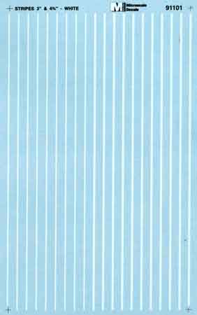 Microscale 91101 HO White 3 & 4-3/4" Wide Stripes Decal Sheet