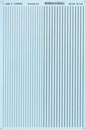 Microscale 91112 HO Black 1 and 2" Widths Stripes Decal Sheet