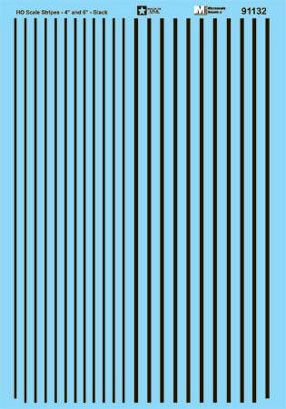 Microscale 91132 HO Black 4 & 6" Widths Stripes Decal Sheet