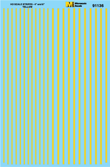 Microscale 91136 HO Yellow 4 & 6" Wide Stripes Waterslide Decal Sheet