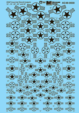 Microscale AC48-0030 1:48 15, 18,20,25 & 30 USAF Insignia Stencil Decal Sheet
