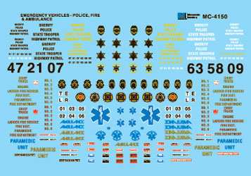 Microscale MC-4150 HO 1970+ Ambulance, Fire, Police Vehicles Decal Sheet