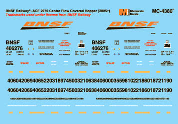Microscale MC-4380 HO BNSF ACF Center Flow Covered Hopper Decal Sheet
