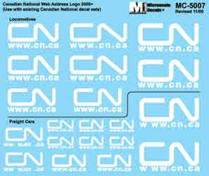 Microscale MC-5007 HO CN New Web Address Logo Waterslide Decal Sheet