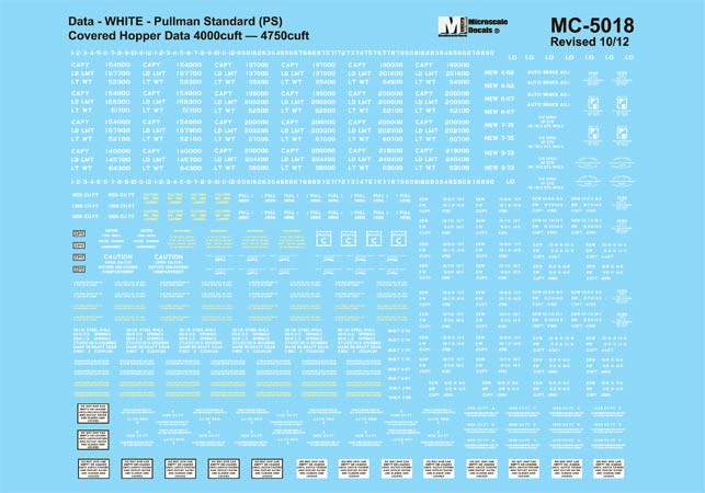 Microscale MC-5018 HO Pullman Standard (PS) Data Covered Hopper Data Decal Sheet