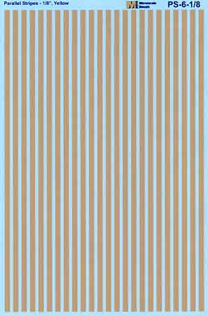 Microscale PS-6-1/8 1/8" Wide Yellow Parallel Stripes Decal Sheet