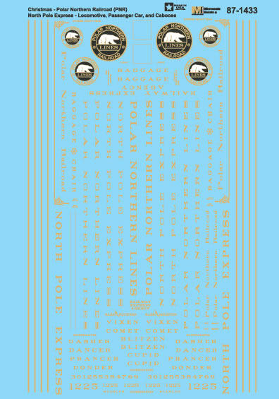 Microscale 60-1433 N Polar Northern Railroad North Pole Express Decal Sheet